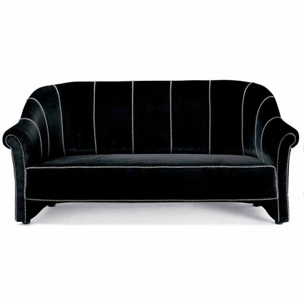 Sofa 3-osobowa tapicerowana aksamitem z białymi przeszyciami Made in Italy - Caster Viadurini