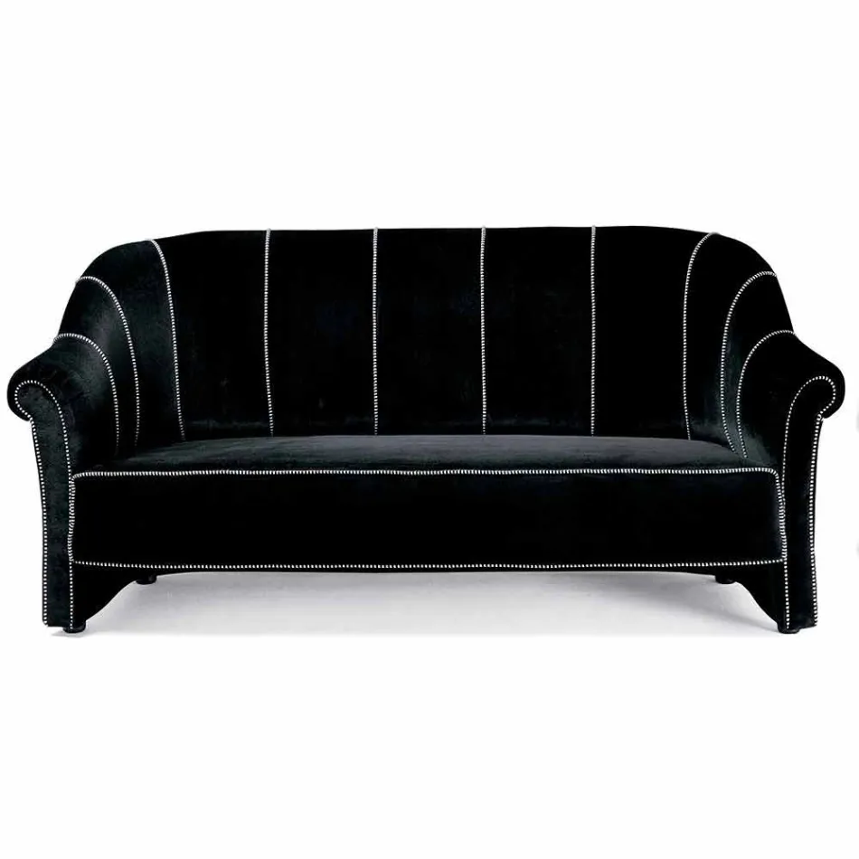 Sofa 3-osobowa tapicerowana aksamitem z białymi przeszyciami Made in Italy - Caster Viadurini