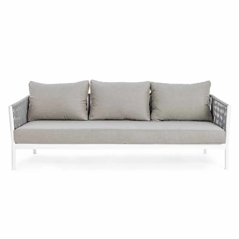 Homemotion - 3-osobowa sofa zewnętrzna Rubio w kolorze białym i szarym Viadurini