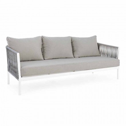 Homemotion - 3-osobowa sofa zewnętrzna Rubio w kolorze białym i szarym Viadurini