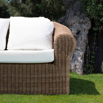 3-osobowa sofa zewnętrzna z syntetycznego rattanu i tkaniny w kolorze białym lub ecru - Yves