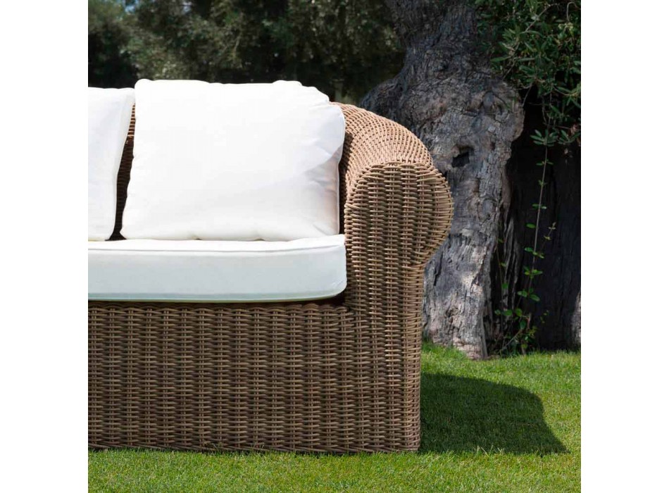 3-osobowa sofa zewnętrzna z syntetycznego rattanu i tkaniny w kolorze białym lub ecru - Yves Viadurini
