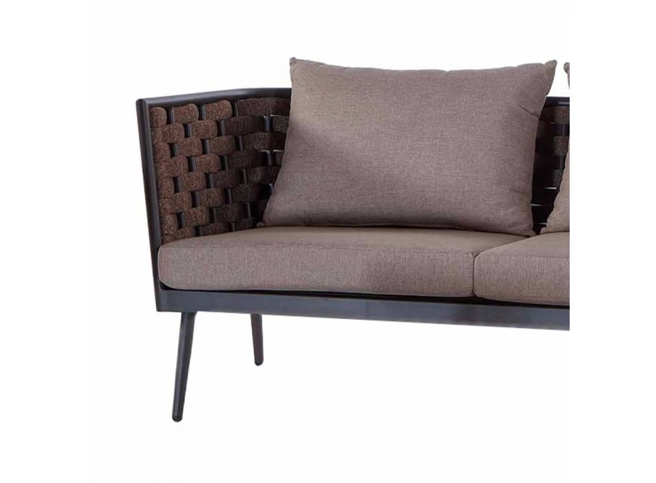 3-osobowa sofa ogrodowa z aluminium i sznurkiem z poduszkami z tkaniny - Rasti Viadurini