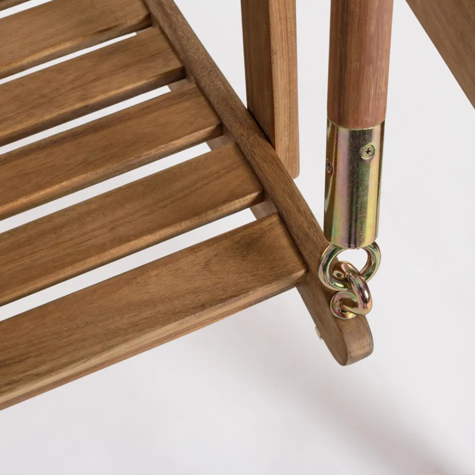 Dwumiejscowa rozkładana sofa ogrodowa z drewna akacjowego z białym płótnem - Roxen Viadurini