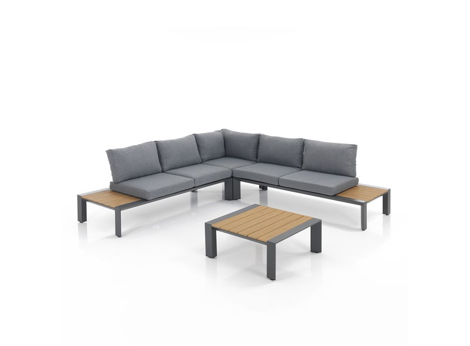 Narożna sofa ze stolikiem kawowym do użytku na zewnątrz i wewnątrz z aluminium - Mettre Viadurini