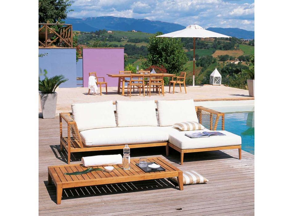 Sofa ogrodowa narożna prawa z drewna tekowego i WaProLace Made in Italy - Oracle Viadurini