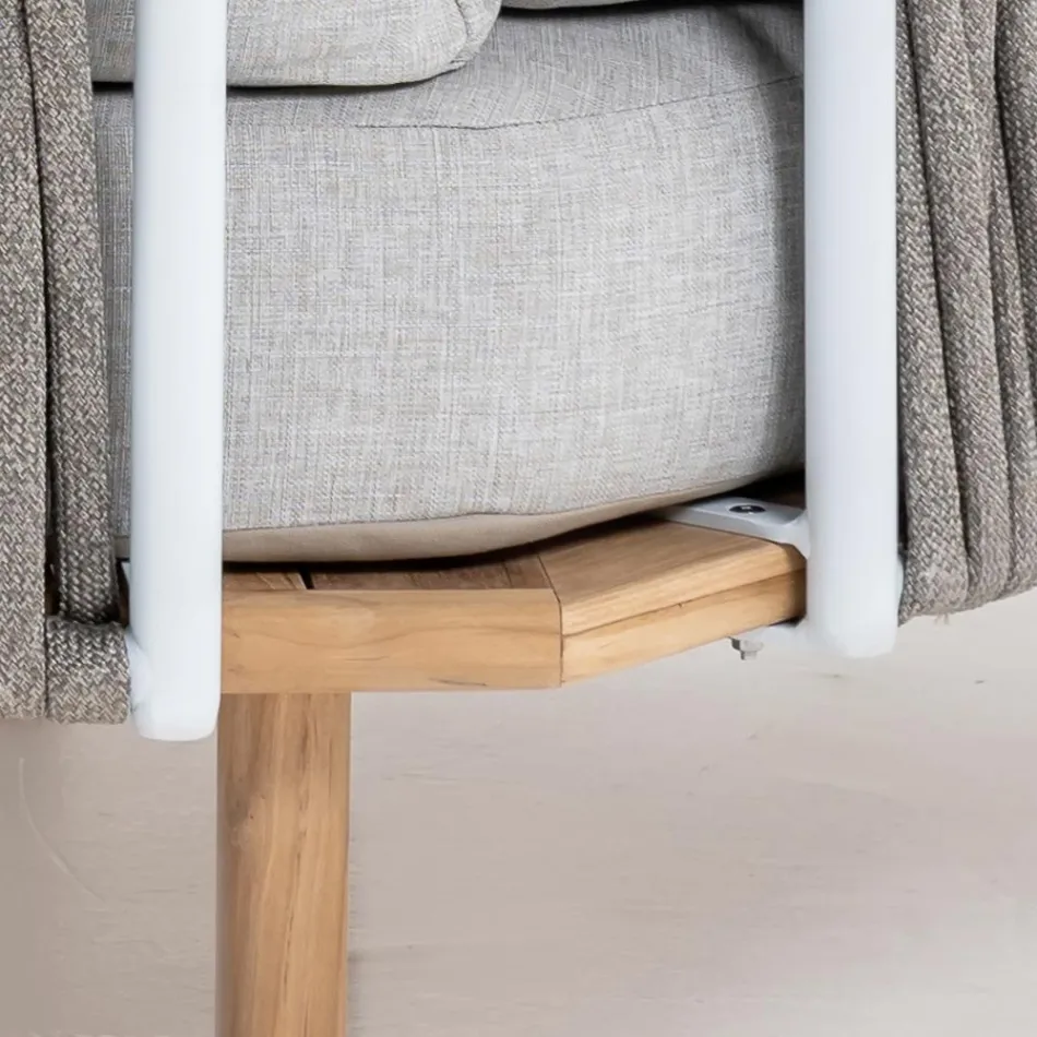 Sześciokątna narożnikowa sofa ogrodowa z drewna tekowego i liny - Bellatrix Viadurini