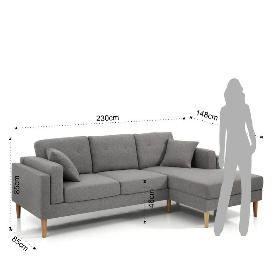 Narożna sofa z tkaniny i drewna - german Viadurini
