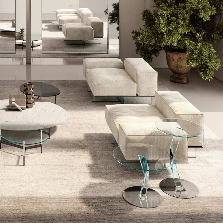 Sofa narożna po lewej stronie z podstawą z bardzo jasnego szkła Made in Italy - Rory Viadurini