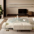 Sofa z wyjątkowo przezroczystą szklaną podstawą i siedziskiem z tkaniny Made in Italy - Rory