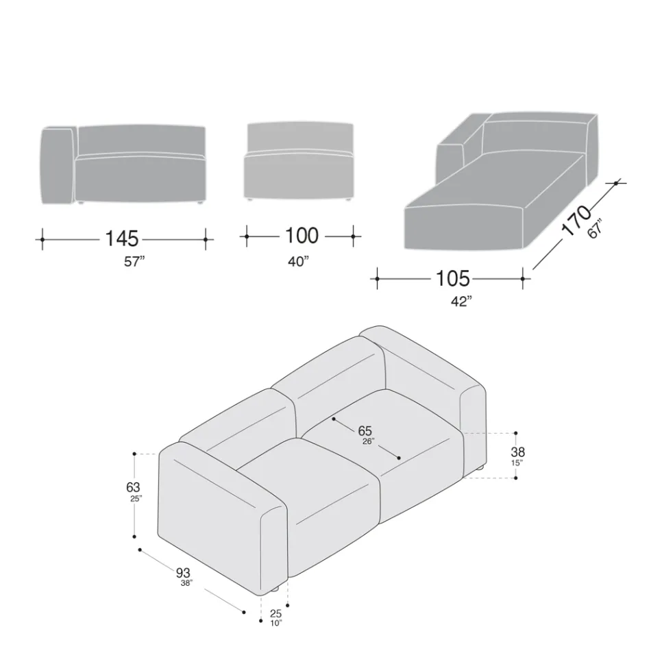 Sofa z półwyspem wewnętrznym z ekspandowanego poliuretanu - Buffo Viadurini