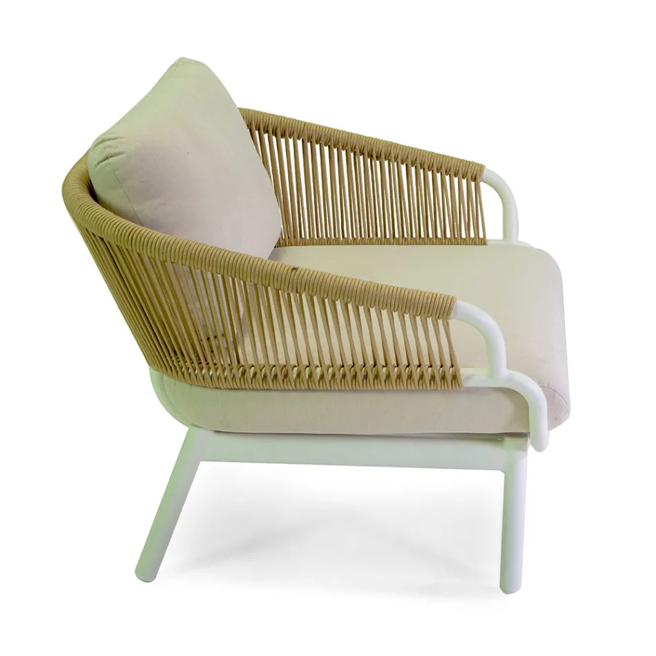 Sofa z fotelami i stolikiem kawowym z białego aluminium do ogrodu - Tenda Viadurini