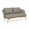 Sofa zewnętrzna 2 lub 3 siedziska z drewna i tkaniny w kolorze gołębiej szarości - Luana