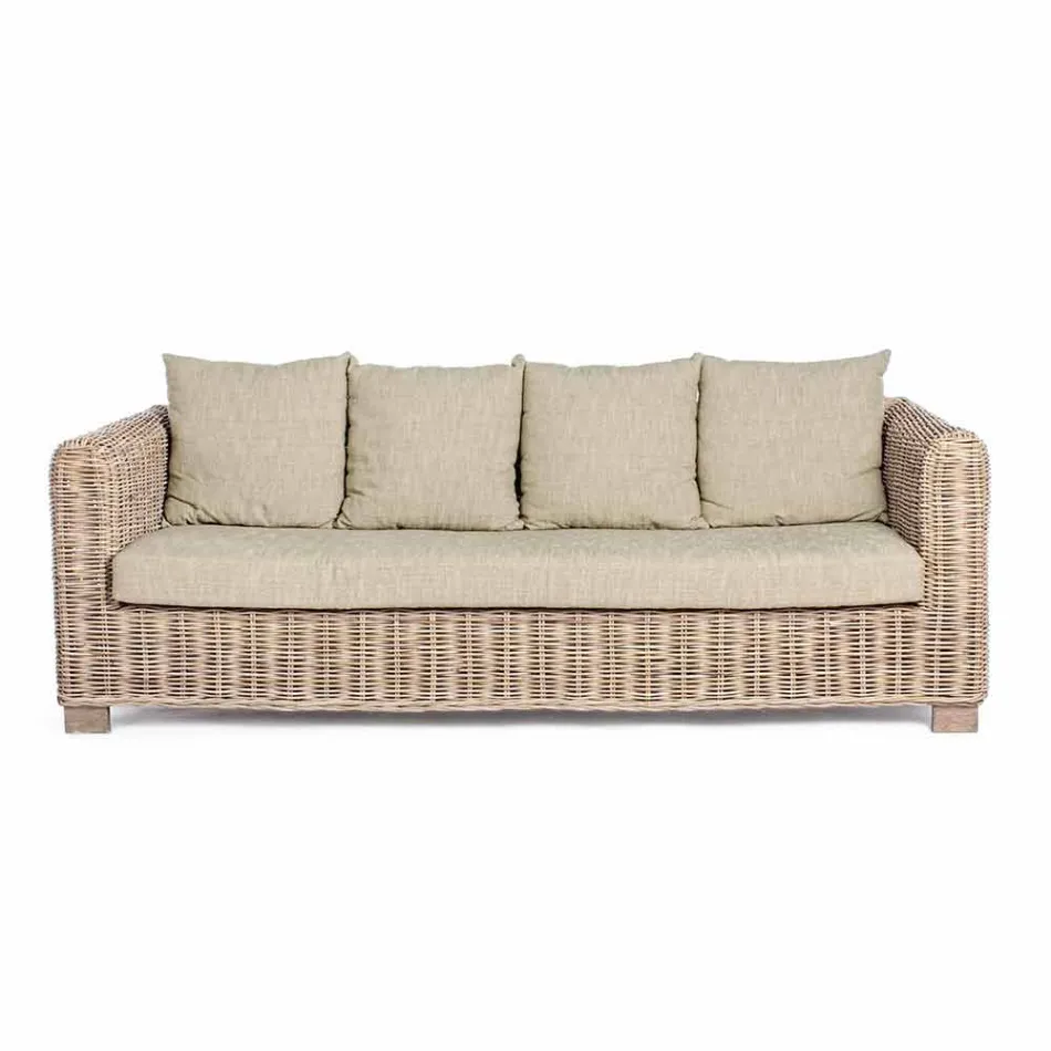 Homemotion - 3-osobowa sofa ogrodowa z drewna i rattanu Ceara Viadurini