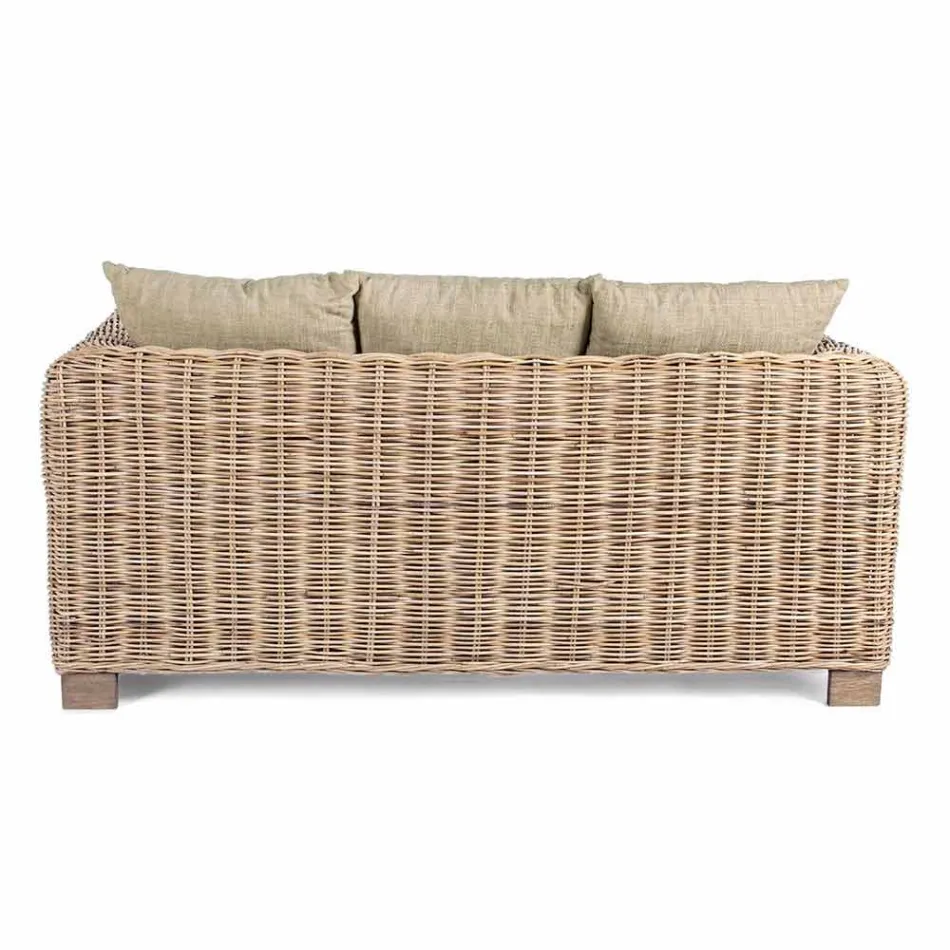 Homemotion - 3-osobowa sofa ogrodowa z drewna i rattanu Ceara Viadurini