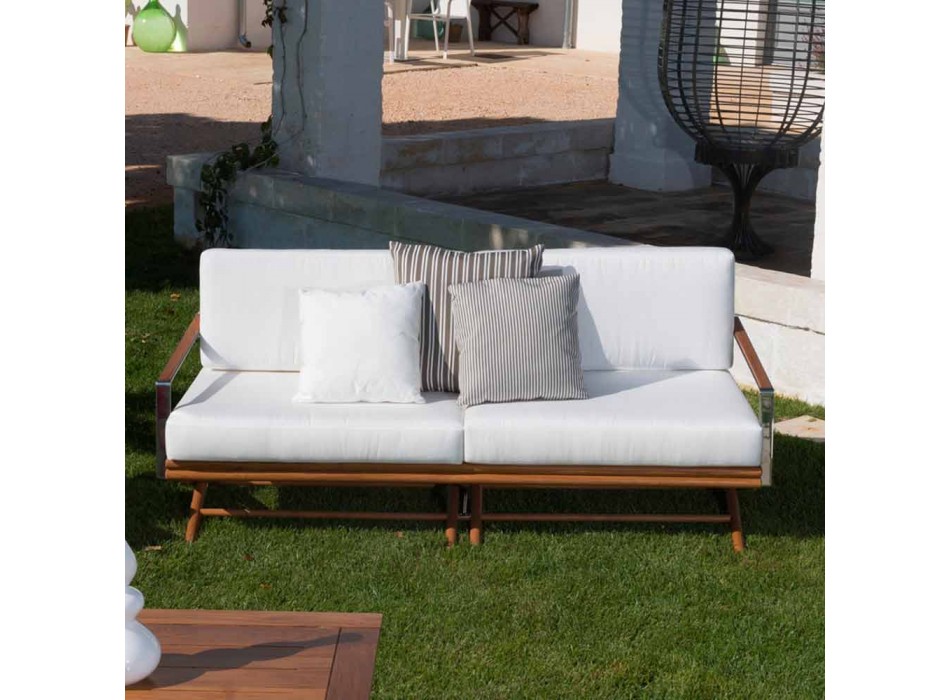 3-osobowa sofa zewnętrzna z naturalnego drewna lub czarnej i luksusowej tkaniny - Suzana