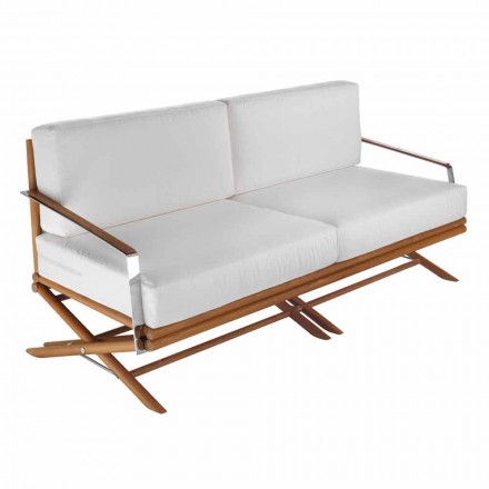 3-osobowa sofa zewnętrzna z naturalnego drewna lub czarnej i luksusowej tkaniny - Suzana Viadurini