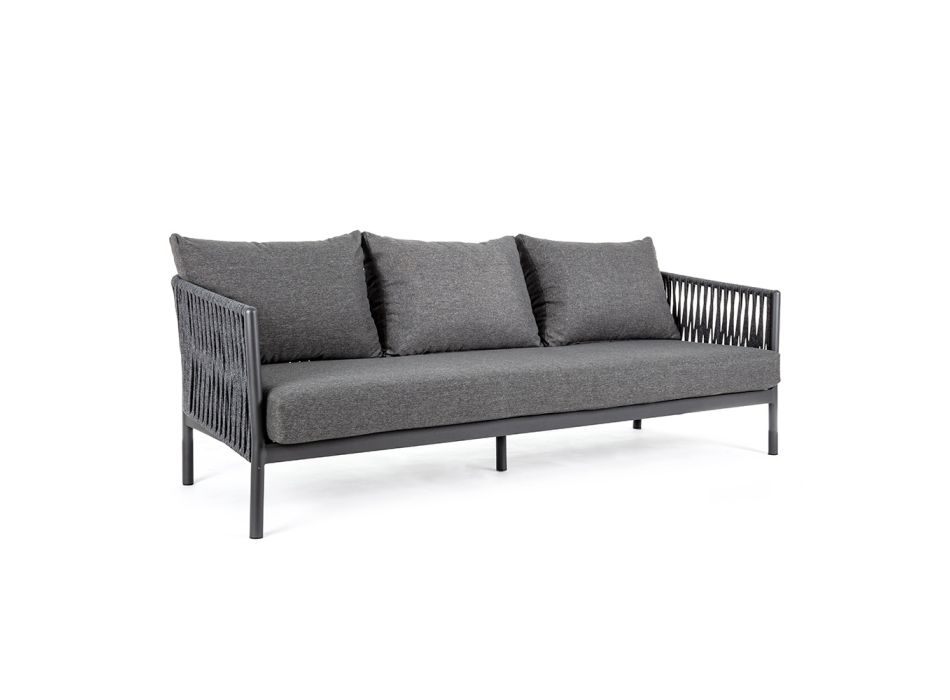 Sofa ogrodowa z aluminium i liny z poduszkami z tkaniny, Homemotion - Shama Viadurini