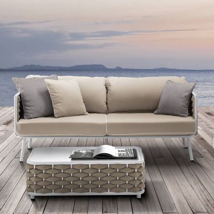Sofa zewnętrzna z aluminium i ręcznie tkanej tkaniny - Reda Viadurini