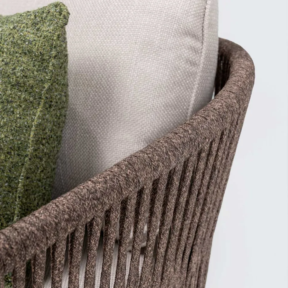 Sofa ogrodowa z drewna tekowego i splotu polietylenowego - Jhon Viadurini