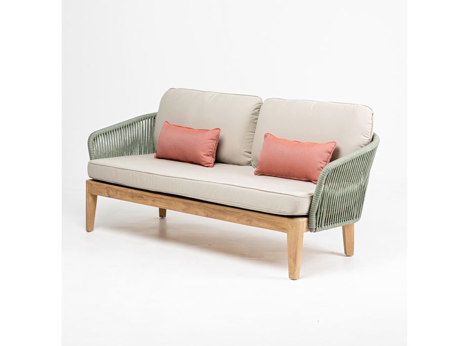 Sofa zewnętrzna z drewna tekowego i polietylenu - Jhon Viadurini