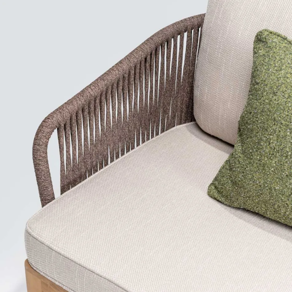 Sofa ogrodowa z drewna tekowego i splotu polietylenowego - Jhon Viadurini