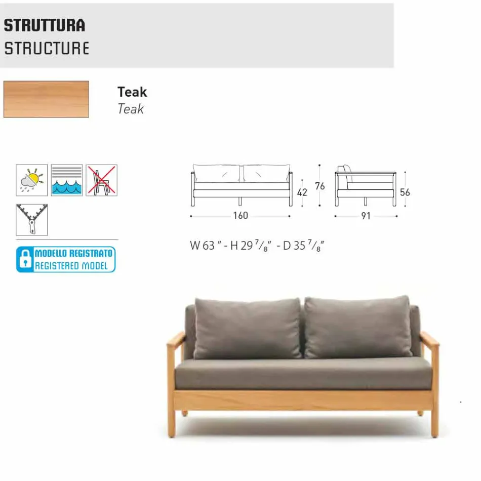 Nowoczesna sofa zewnętrzna Varaschin Bali z wyściełanymi poduszkami Viadurini