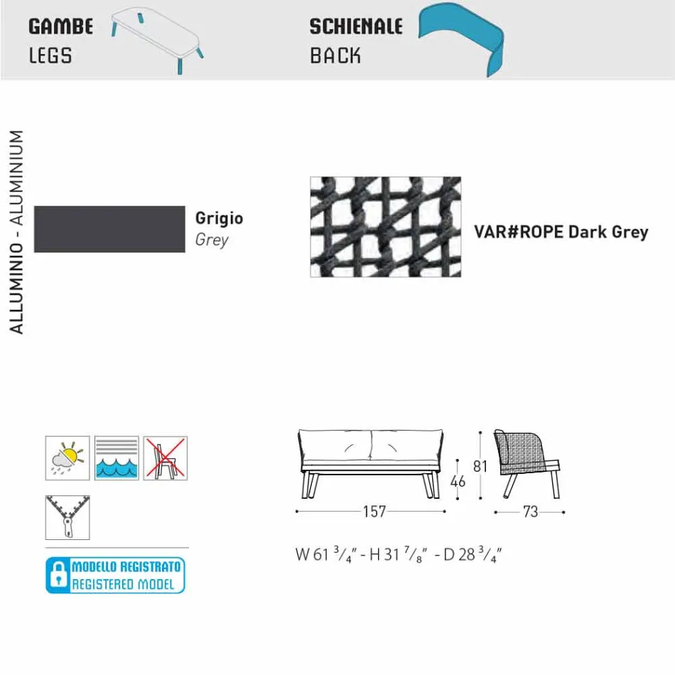 Nowoczesna sofa zewnętrzna Varaschin Emma z tkaniny i metalu Viadurini