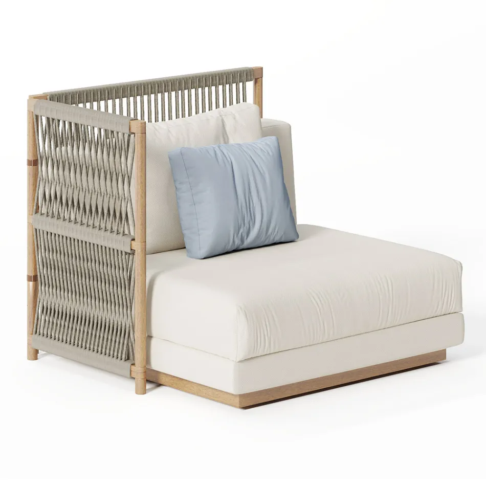 Modułowa Sofa Ogrodowa o Niskiej Drewnianej Konstrukcji Made in Italy - Rubik Viadurini