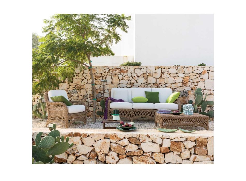 2- lub 3-osobowa sofa ogrodowa z aluminium i WaProLace Made in Italy - Yetta Viadurini