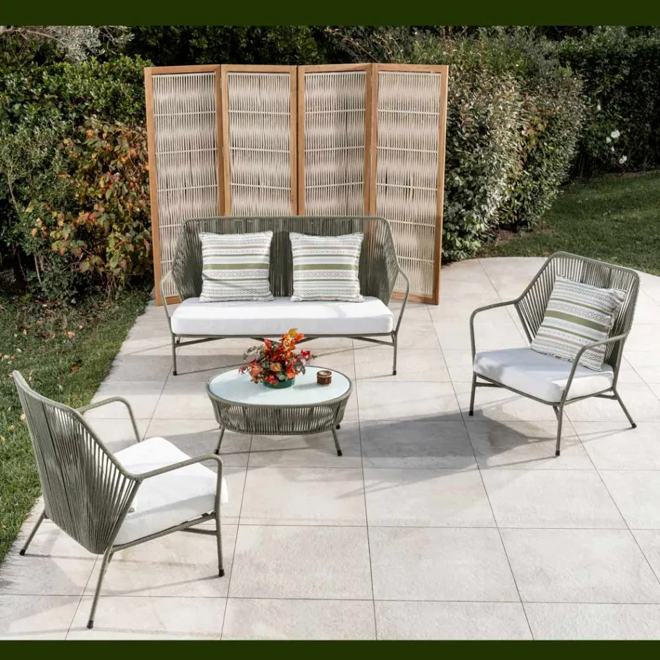 Sofa ogrodowa z aluminium i tkania lin - Asteria Viadurini