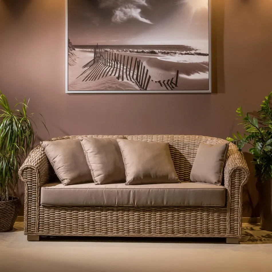 Sofa ogrodowa z naturalnego włókna Kubù z poduszkami - Isildur Viadurini