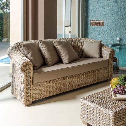Sofa ogrodowa z naturalnego włókna Kubù z poduszkami - Isildur Viadurini