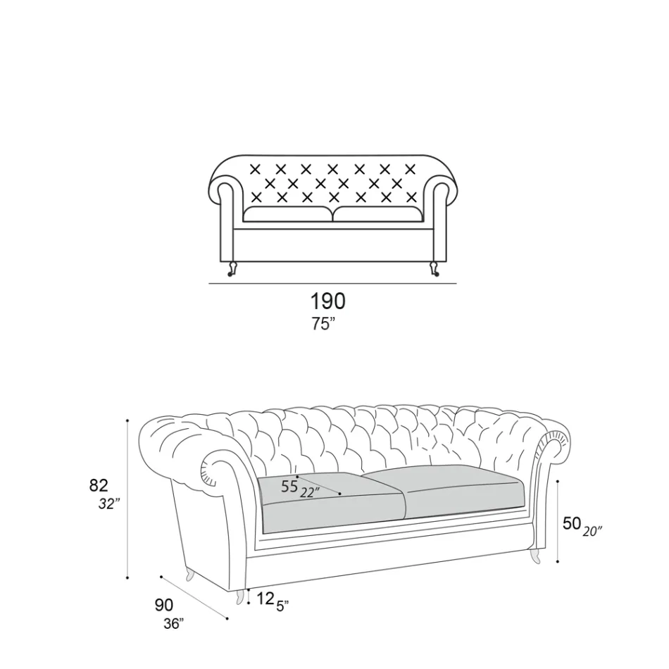 Sofa wewnętrzna z drewnianymi nóżkami i metalowymi kółkami Made in Italy - Giocoso Viadurini