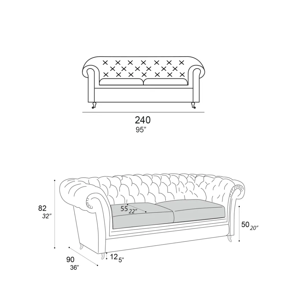 Sofa wewnętrzna z drewnianymi nóżkami i metalowymi kółkami Made in Italy - Giocoso Viadurini