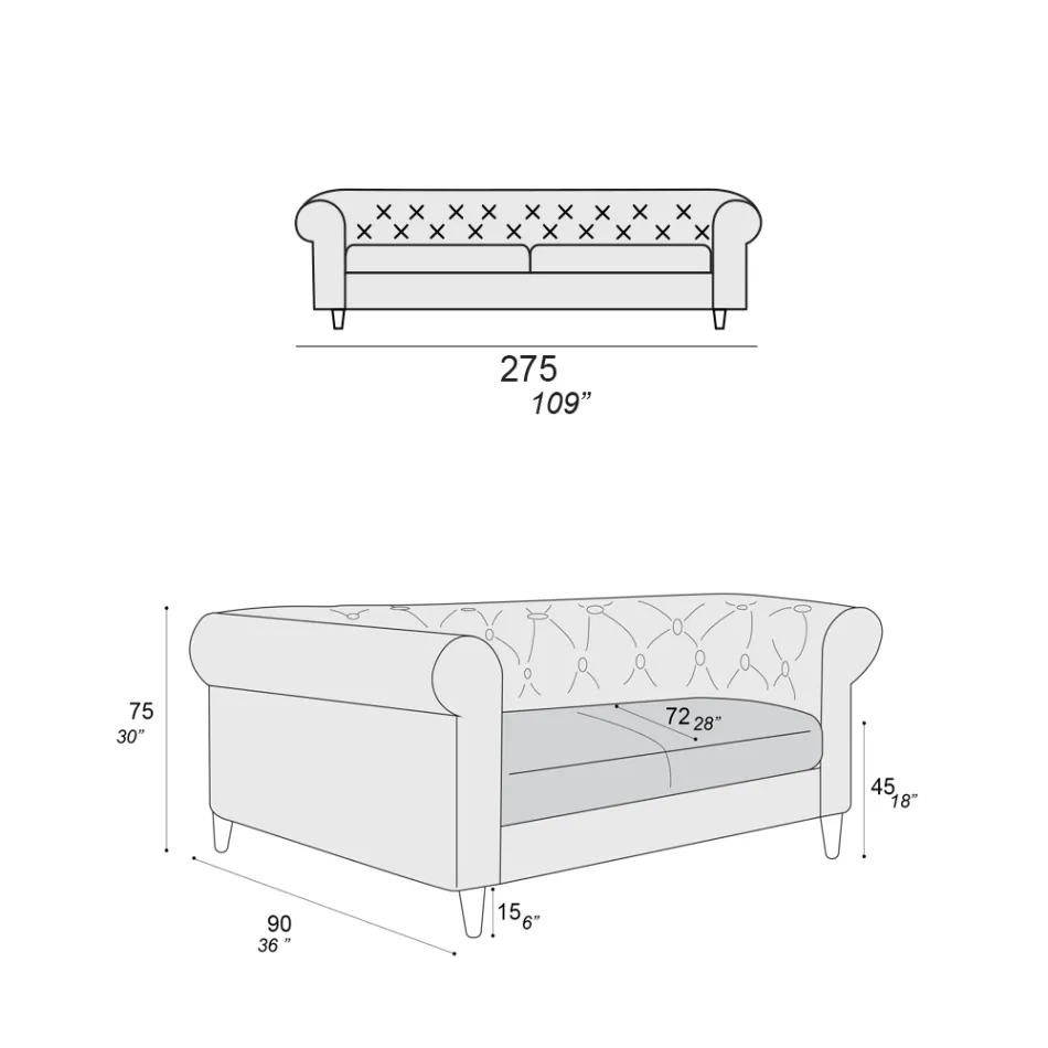 Sofa wewnętrzna dostępna w różnych rozmiarach Made in Italy - Vivace Viadurini