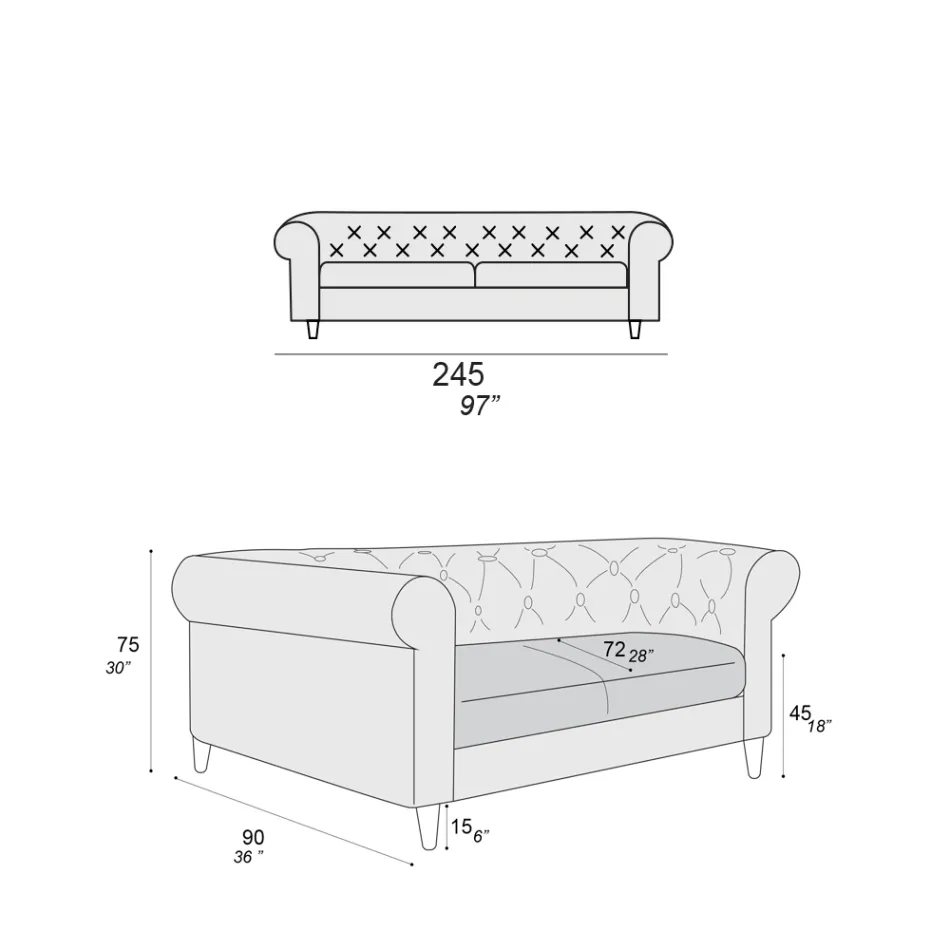 Sofa wewnętrzna dostępna w różnych rozmiarach Made in Italy - Vivace Viadurini