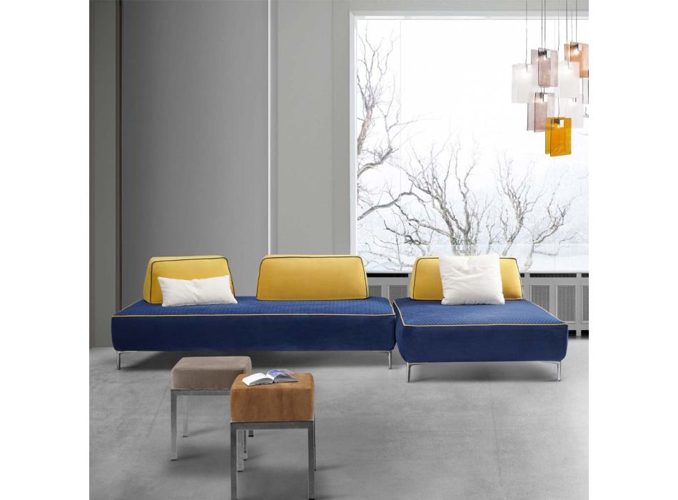 4-osobowa modułowa sofa do salonu z niebieskiej tkaniny Made in Italy - Mykonos Viadurini