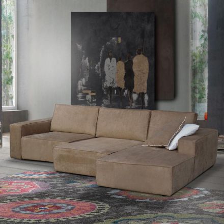 Sofa do salonu z półwyspem z tkaniny Tortora Made in Italy - Burgundy Viadurini