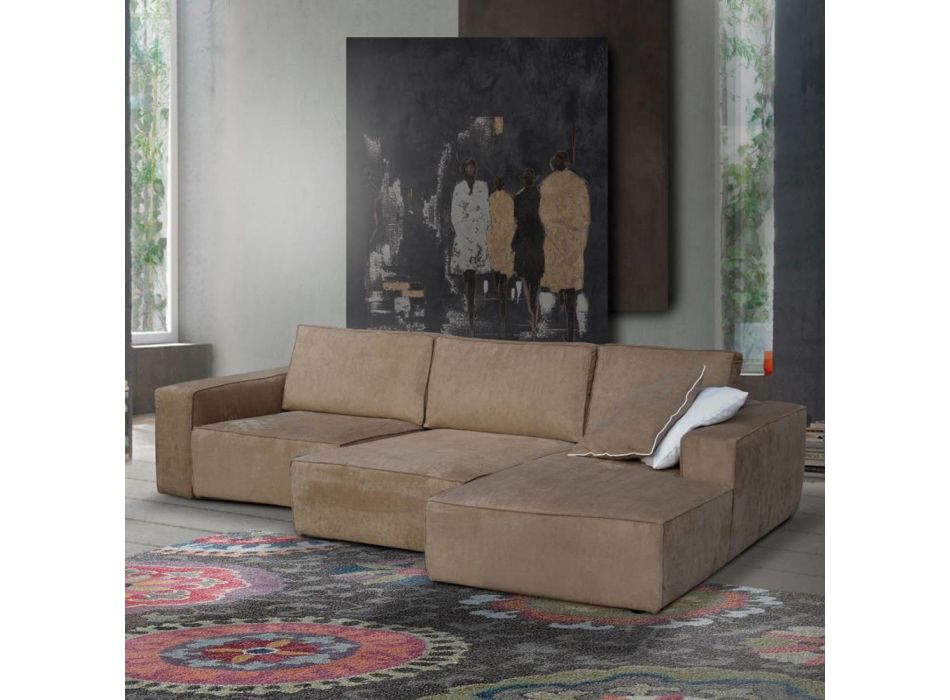 Sofa do salonu z półwyspem z tkaniny Tortora Made in Italy - Burgundy Viadurini