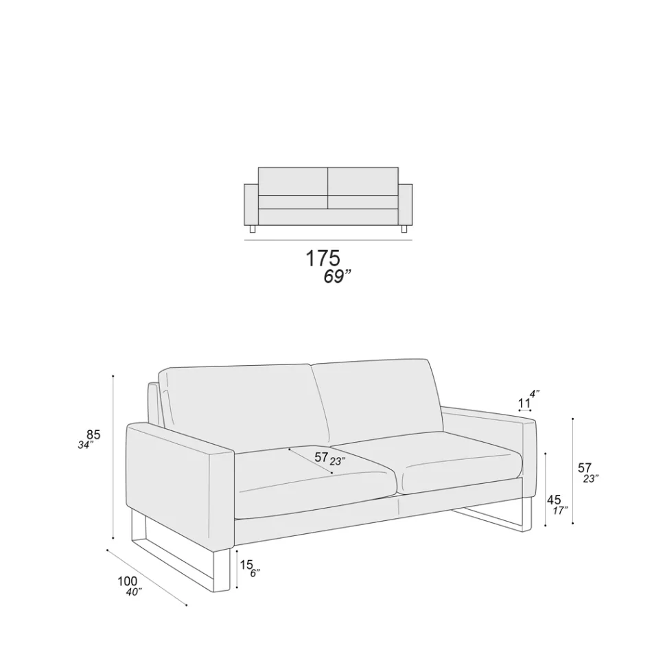 Sofa do salonu z nóżkami w kształcie sań z chromowanego metalu - ekskluzywna Viadurini