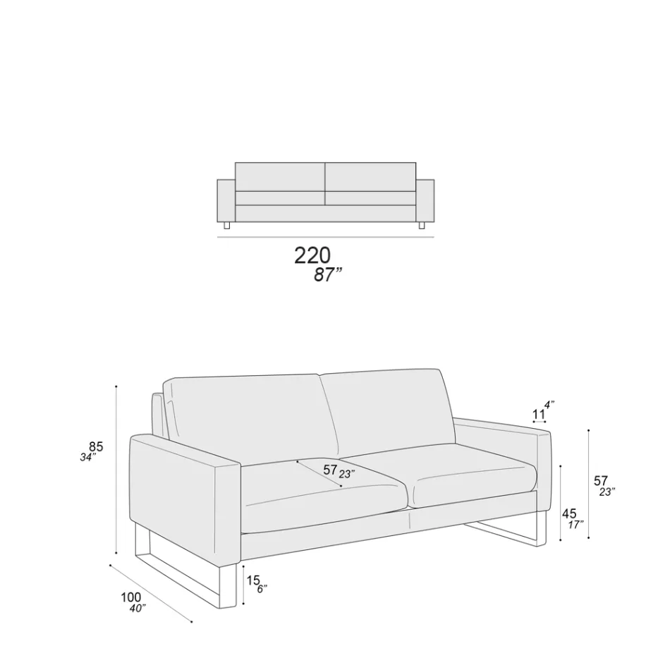 Sofa do salonu z nóżkami sań z chromowanego metalu - ekskluzywna Viadurini