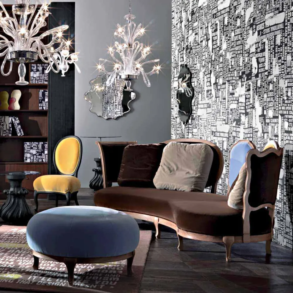 Luksusowa sofa design, 5 solidnych drewnianych oparć, made in Italy, Manno Viadurini