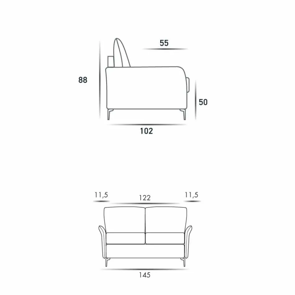 Nowoczesna sofa dwuosobowa dł. 145 cm ekoskóra / tkanina Erica Viadurini