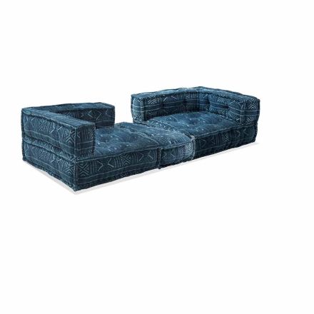 Dwumiejscowa sofa tapicerowana kolorową tkaniną w etnicznym stylu - włókno Viadurini