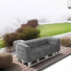 Wyściełana dwuosobowa sofa etniczna w patchworku i drewnie - włóknie Viadurini