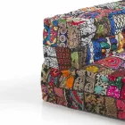 Wyściełana dwuosobowa sofa etniczna w patchworku i drewnie - włóknie Viadurini