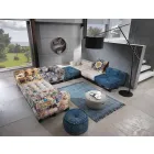 Wyściełana dwuosobowa sofa etniczna w patchworku i drewnie - włóknie Viadurini