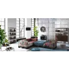 Wyściełana dwuosobowa sofa etniczna w patchworku i drewnie - włóknie Viadurini