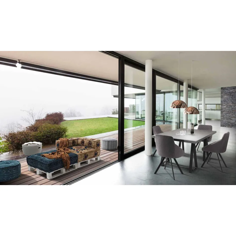 Wyściełana dwuosobowa sofa etniczna w patchworku i drewnie - włóknie Viadurini